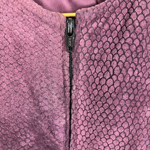 Vintage 70s Leathercraft Purple Textured Leather Jacket Zip Up Collarless Sz M - Picture 2 of 9